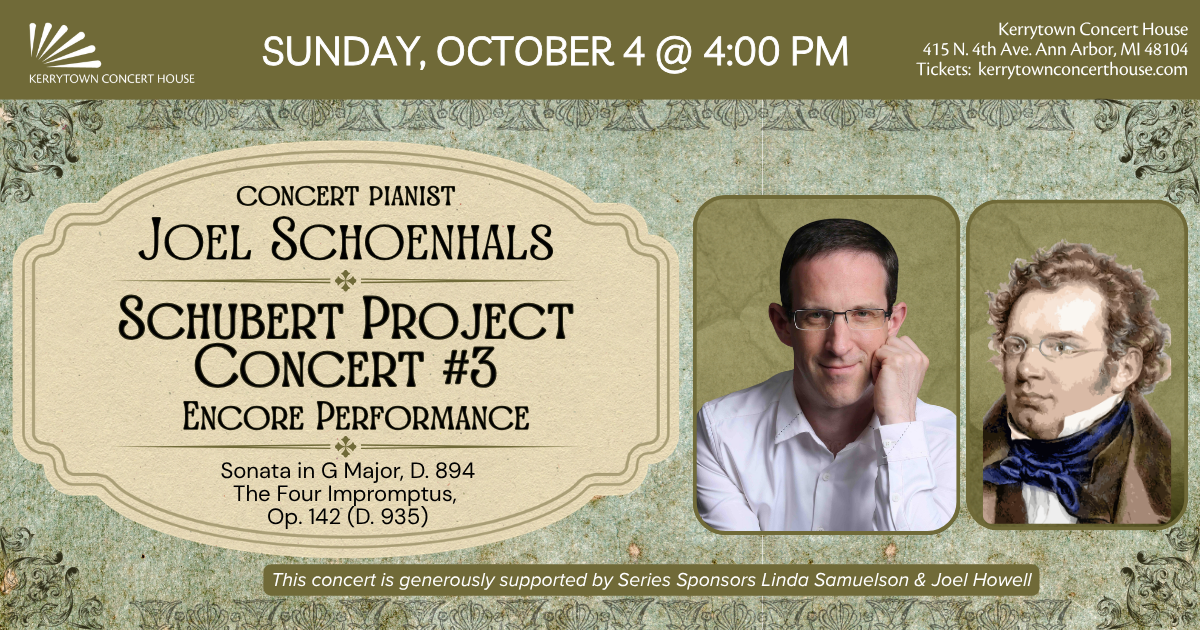 Joel Schoenhals, concert pianist – Schubert Project Concert #3 Encore Performance Sunday, October 4 @ 4:00 pm